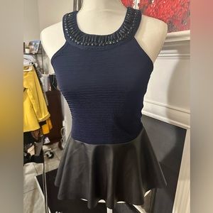 Navy peplum faux leather top